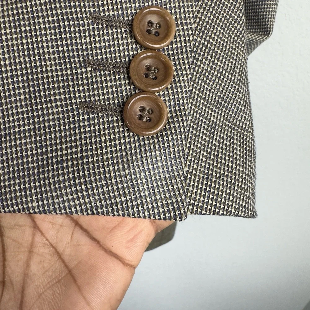 Canali Proposta Blazer Men 48R Brown Silk Wool Plaid 2 Button Career Suit Jacket